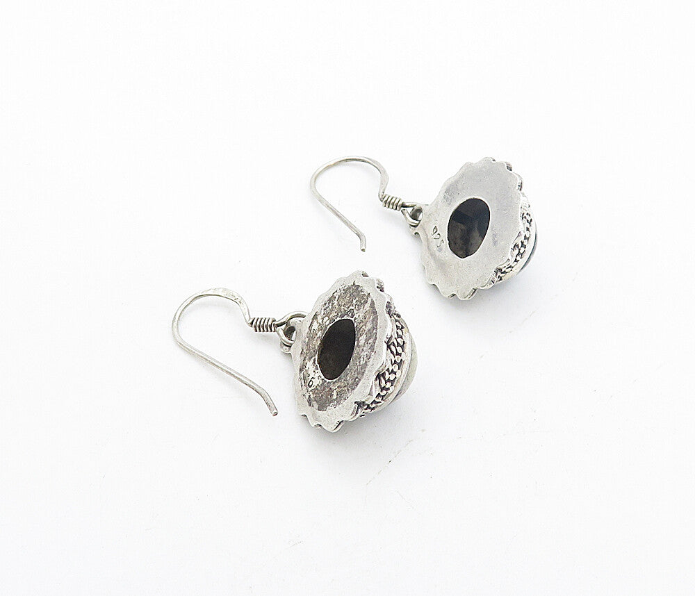 925 Sterling Silver  Vintage Cabochon Cut Spotted Jasper Drop Earrings  EG3436
