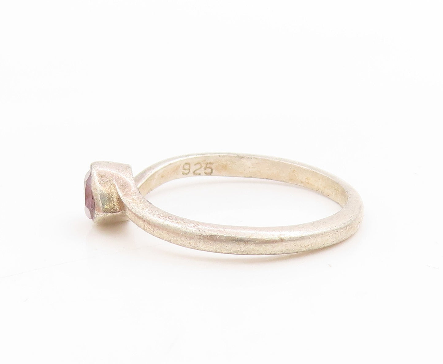 925 Sterling Silver Vintage Ring Amethyst Love Heart Bypass Band  Sz 7  RG34128