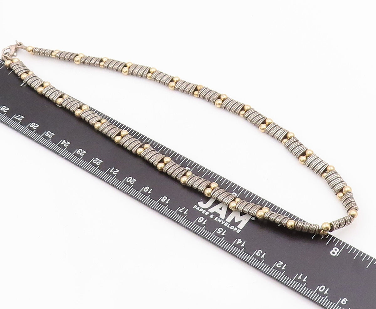14k Gold 925 Sterling Silver Vintage Necklace Antique Carved Bead Design  NE4440