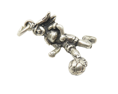 925 Sterling Silver  Vintage Girl Playing Soccer Sports Motif Pendant  PT8421