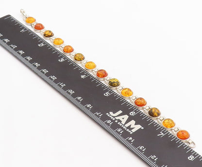 925 Sterling Silver Vintage Bracelet Round Honey Amber Hinged Links  BT10667