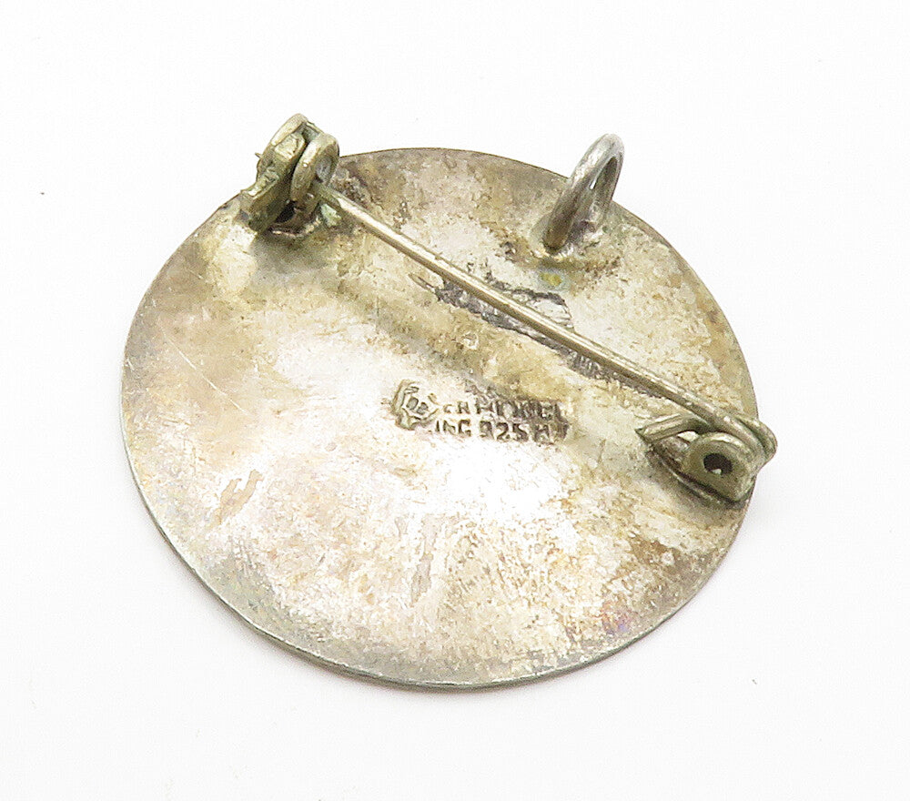 MEXICO 925 Sterling Silver  Vintage Mayan Aztec Sun Calendar Brooch Pin BP5849