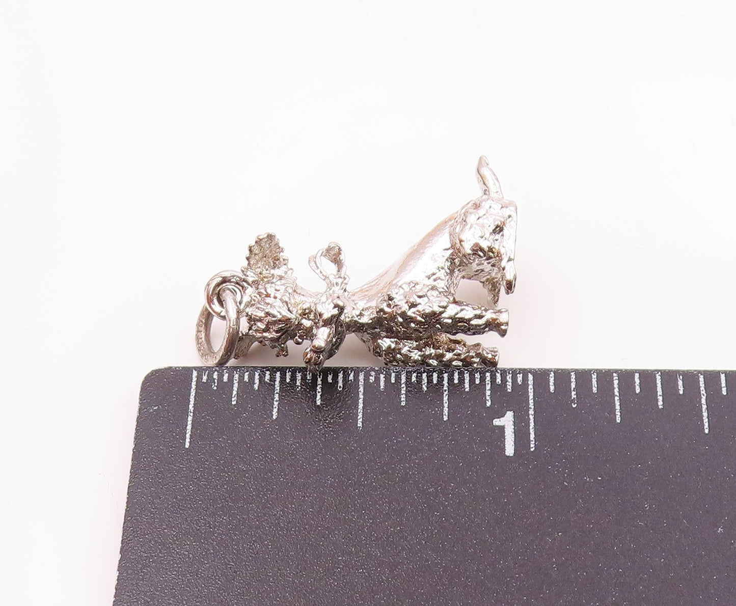 925 Sterling Silver  Vintage Sculpted Dainty Poodle Dog Charm Pendant  PT20813
