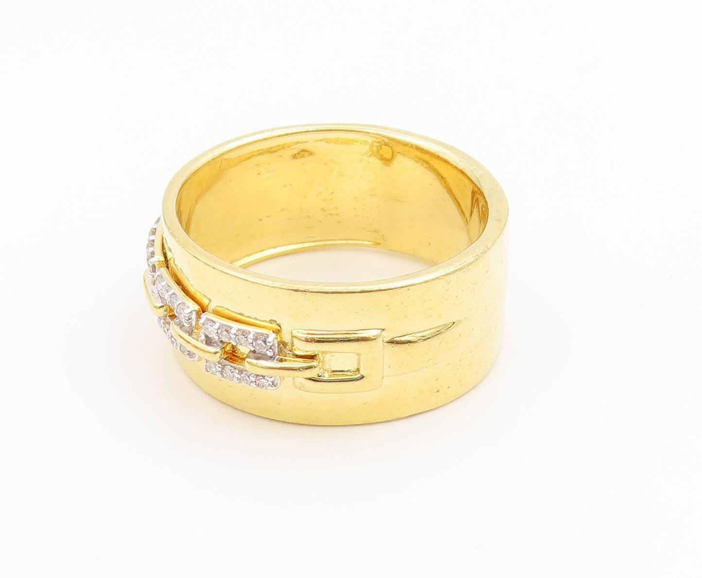 925 Sterling Silver Vintage Ring Gold Plated CZ Chain Link Band  Sz 9  RG36229