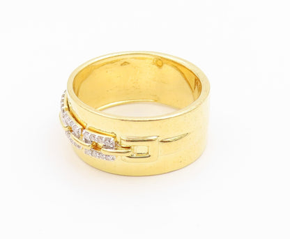925 Sterling Silver Vintage Ring Gold Plated CZ Chain Link Band  Sz 9  RG36229