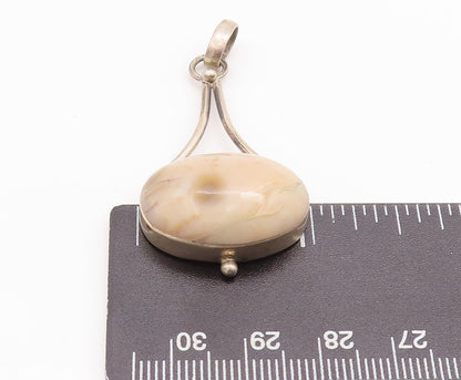 925 Sterling Silver Vintage Pendant Large Cabochon Brown Oval Gemstone  PT23250