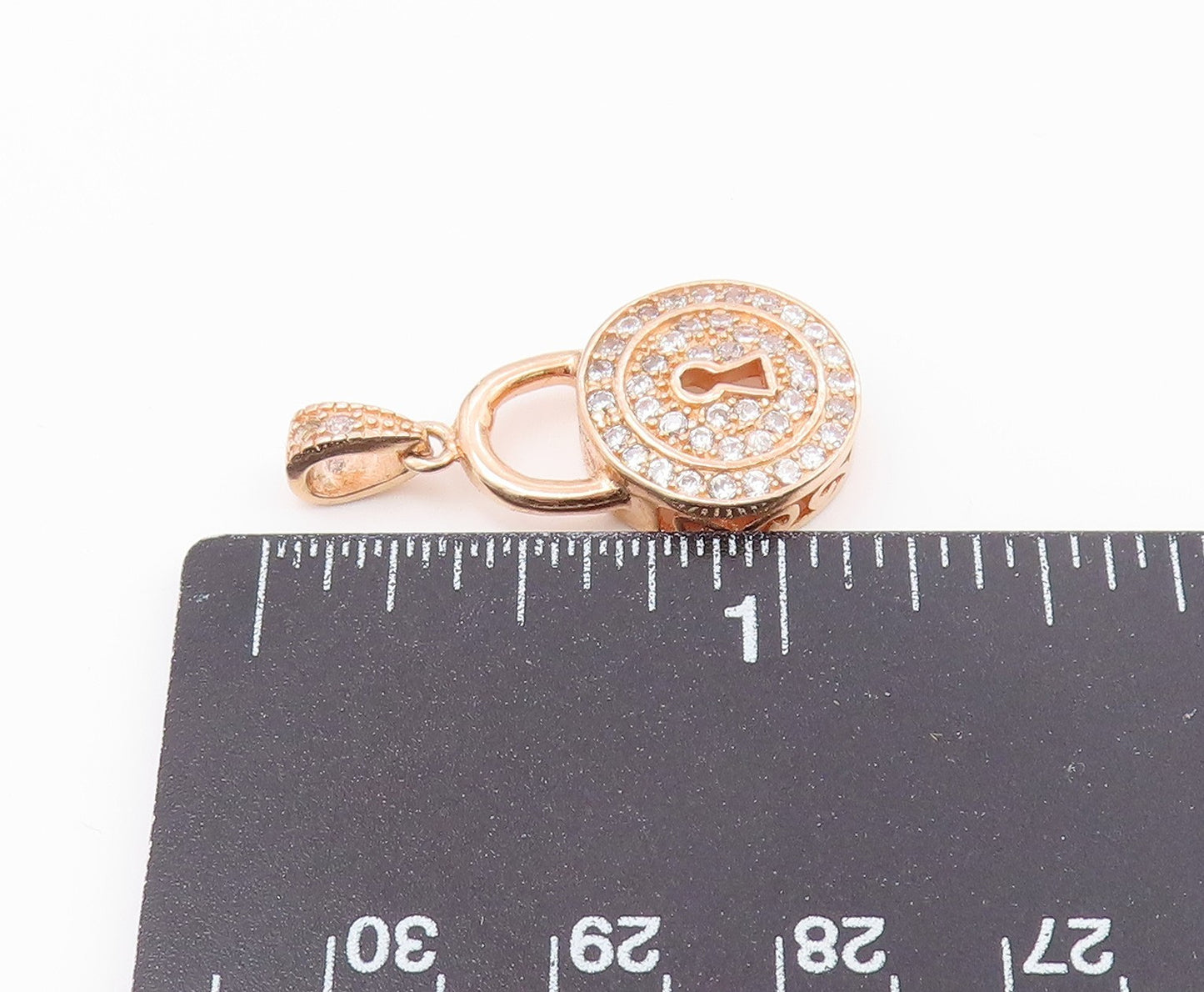 925 Silver  Vintage Cubic Zirconia Rose Gold Plated Pad Lock Pendant  PT17772