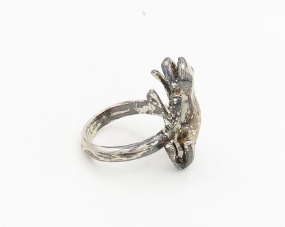 925 Sterling Silver  Vintage Shiny Frog Motif Band Ring Sz 10  RG18471