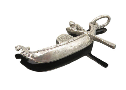 925 Sterling Silver  Vintage Dark Tone Man Rowing Gondola Boat Pendant  PT9107