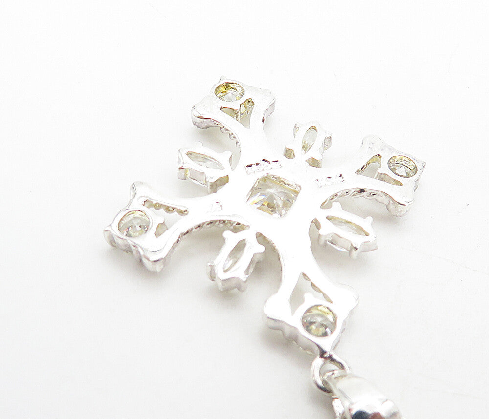 925 Sterling Silver  Sparkling Cubic Zirconia Cross Chain Necklace  NE1369