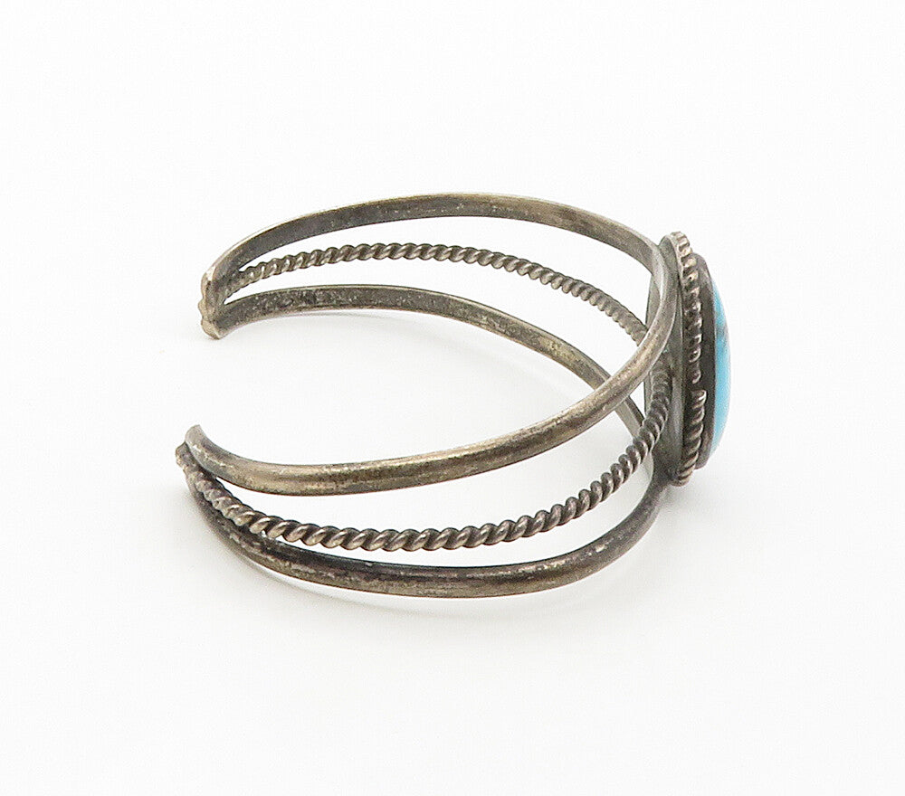 NAVAJO 925 Sterling Silver  Vintage Turquoise Split Twist Cuff Bracelet BT6534