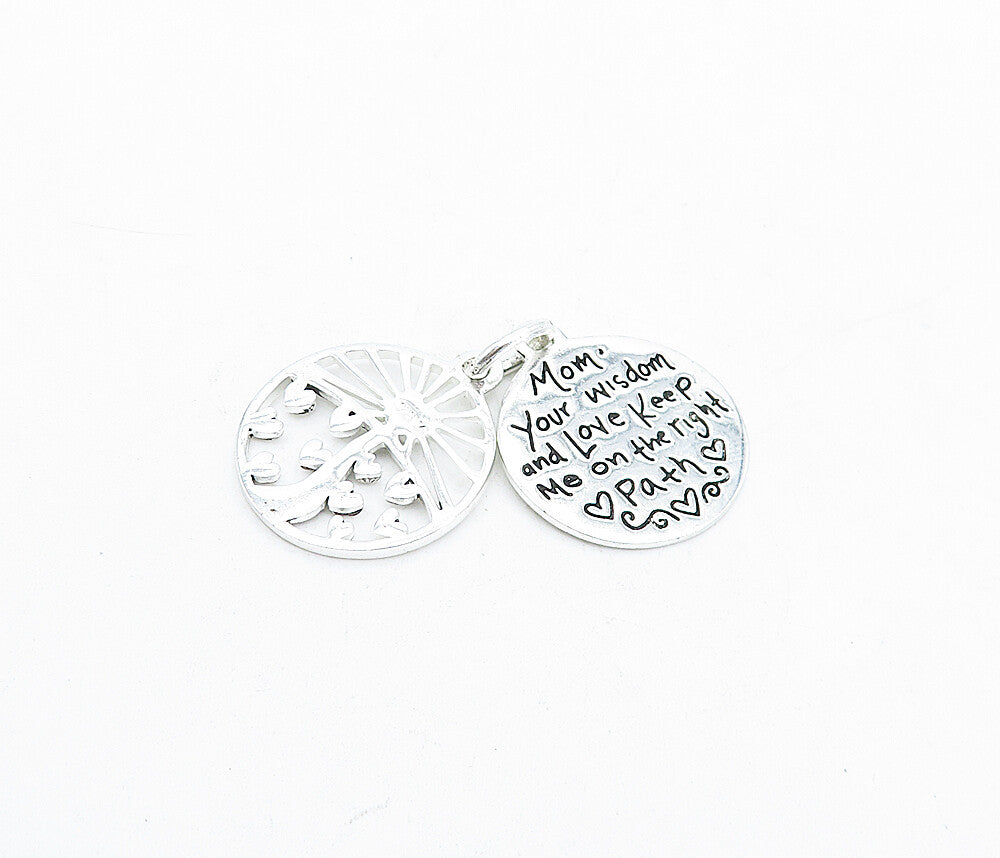 925 Sterling Silver  Shiny Etched Mother Love Quote Hearts Pendant  PT2935