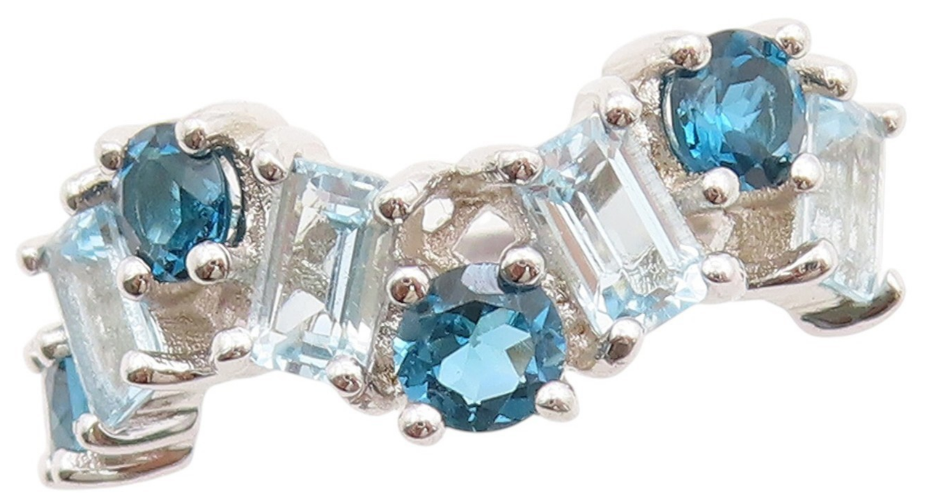 925 Sterling Silver Vintage Ring Two Shape Topaz Wavy Accent Band  Sz 7  RG33534