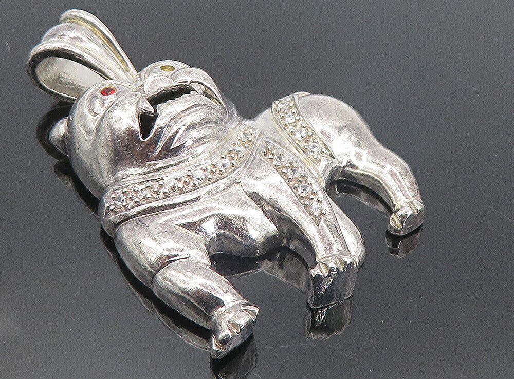 925 Sterling Silver  Vintage Shiny Topaz Angry Bull Dog Drop Pendant  PT6201