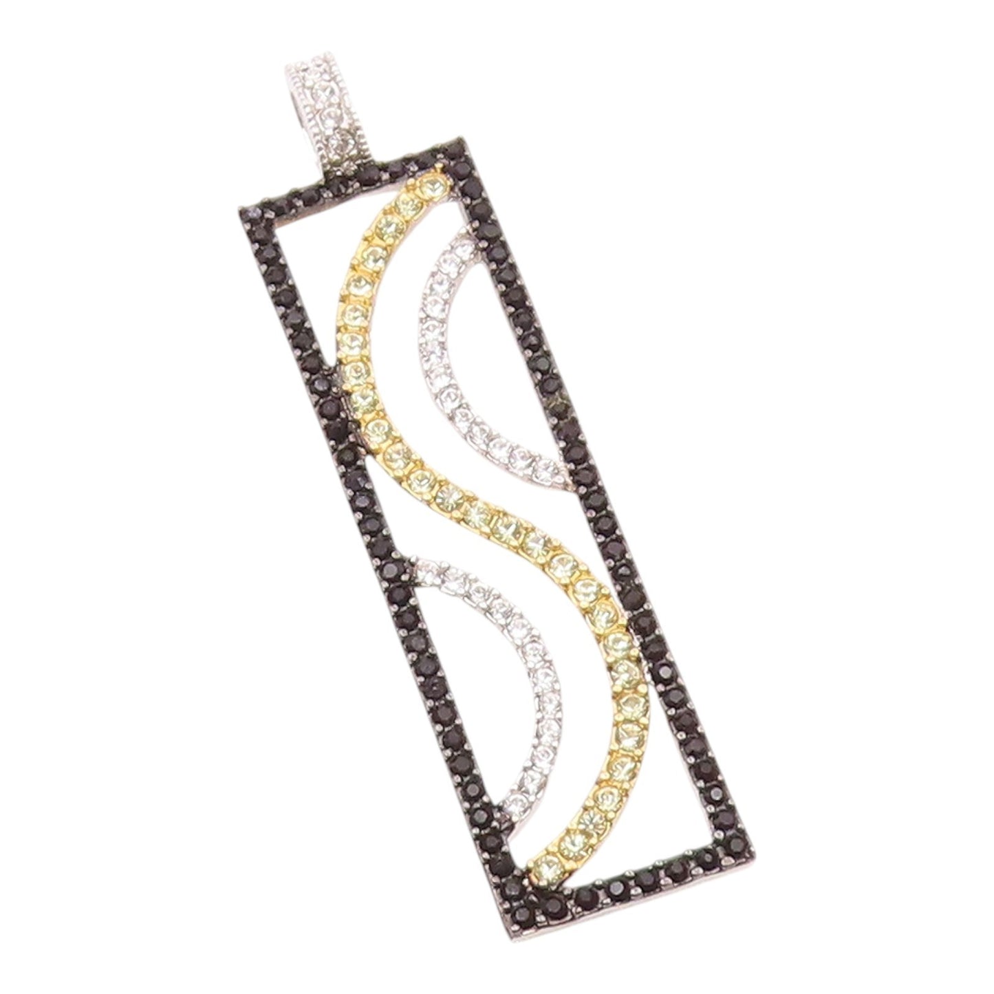 925 Sterling Silver  Shiny Cubic Zirconia & Black Hematite Pendant  PT14664