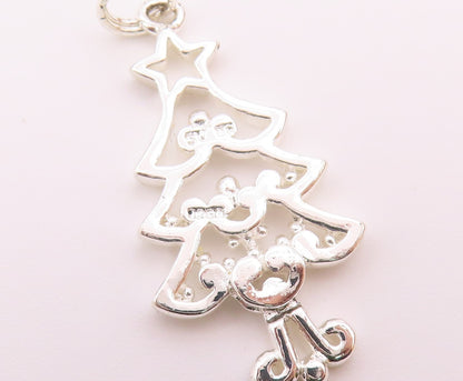 925 Sterling Silver  Vintage Shiny Petite Christmas Tree Pendant  PT18959
