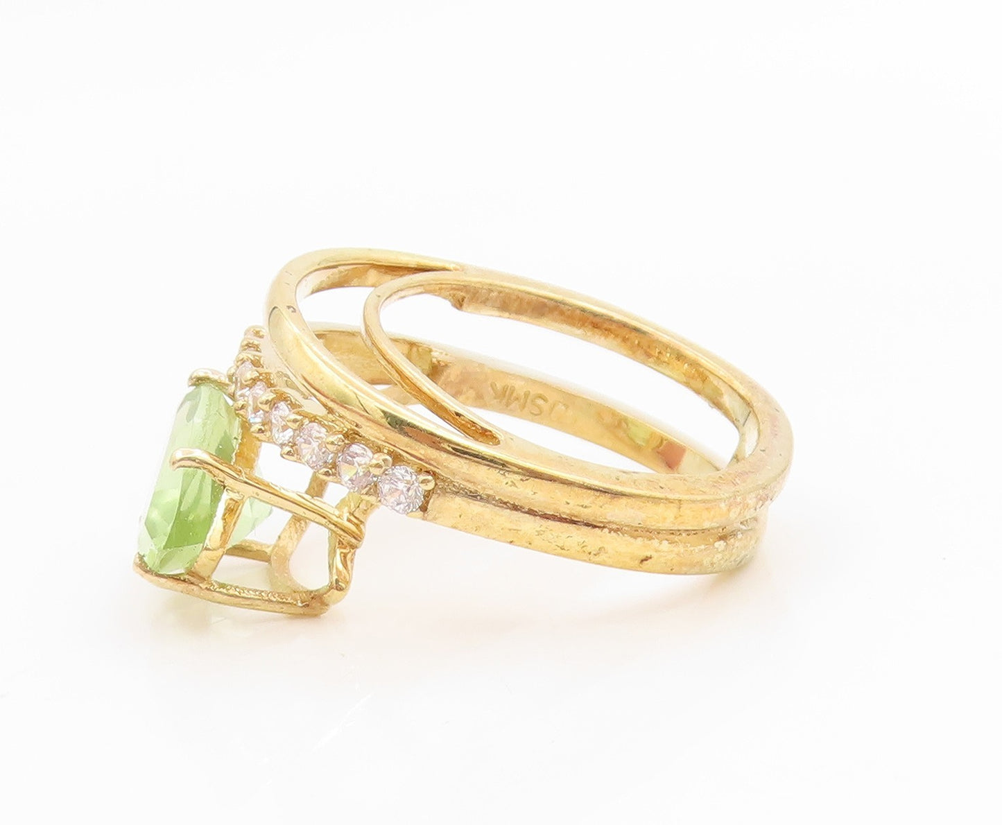 925 Sterling Silver Vintage Ring Gold Plated Peridot & CZ Bypass  Sz 7  RG35913
