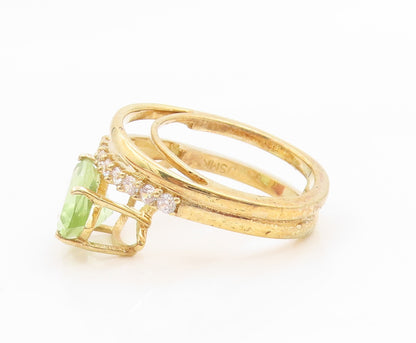 925 Sterling Silver Vintage Ring Gold Plated Peridot & CZ Bypass  Sz 7  RG35913