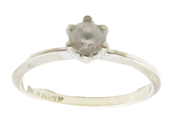 UNCAS 925 Sterling Silver  Vintage White Topaz Solitaire Ring Sz 8  RG12884