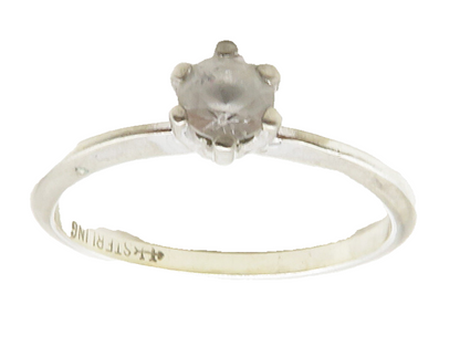 UNCAS 925 Sterling Silver  Vintage White Topaz Solitaire Ring Sz 8  RG12884