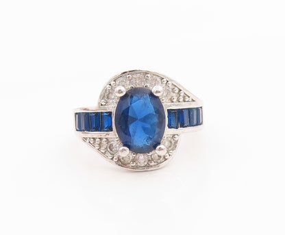 925 Sterling Silver Vintage Ring Sapphire & Topaz Statement Band  Sz 6  RG36239