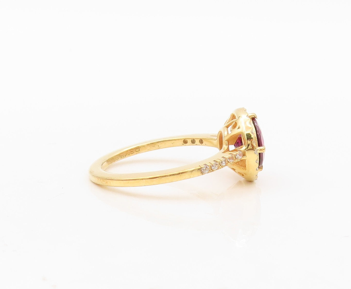 925 Sterling Silver Vintage Ring Gold Plated Round Garnet Halo CZ  Sz 7  RG30423