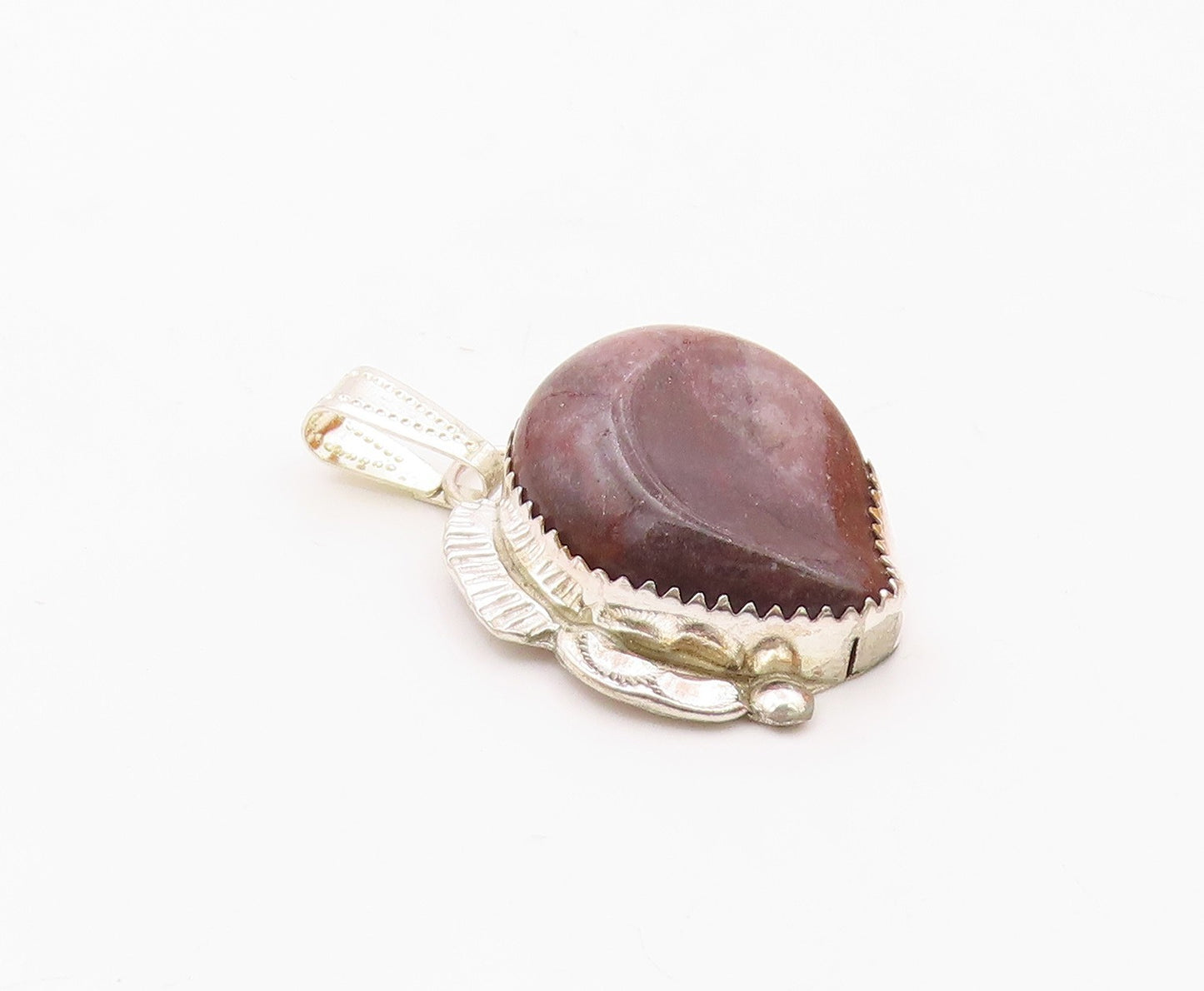 NAVAJO 925 Sterling Silver  Vintage Agate Shiny Etched Drop Pendant  PT7330