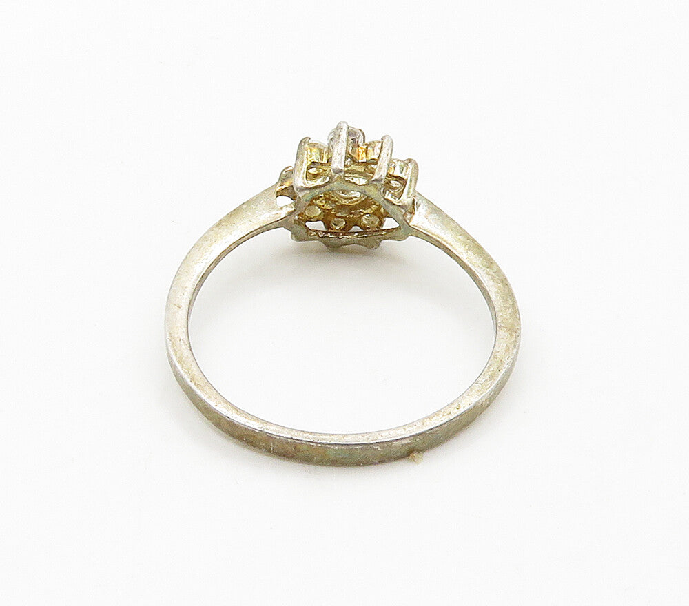925 Sterling Silver  Vintage Cubic Zirconia Flower Band Ring Sz 8  RG16053