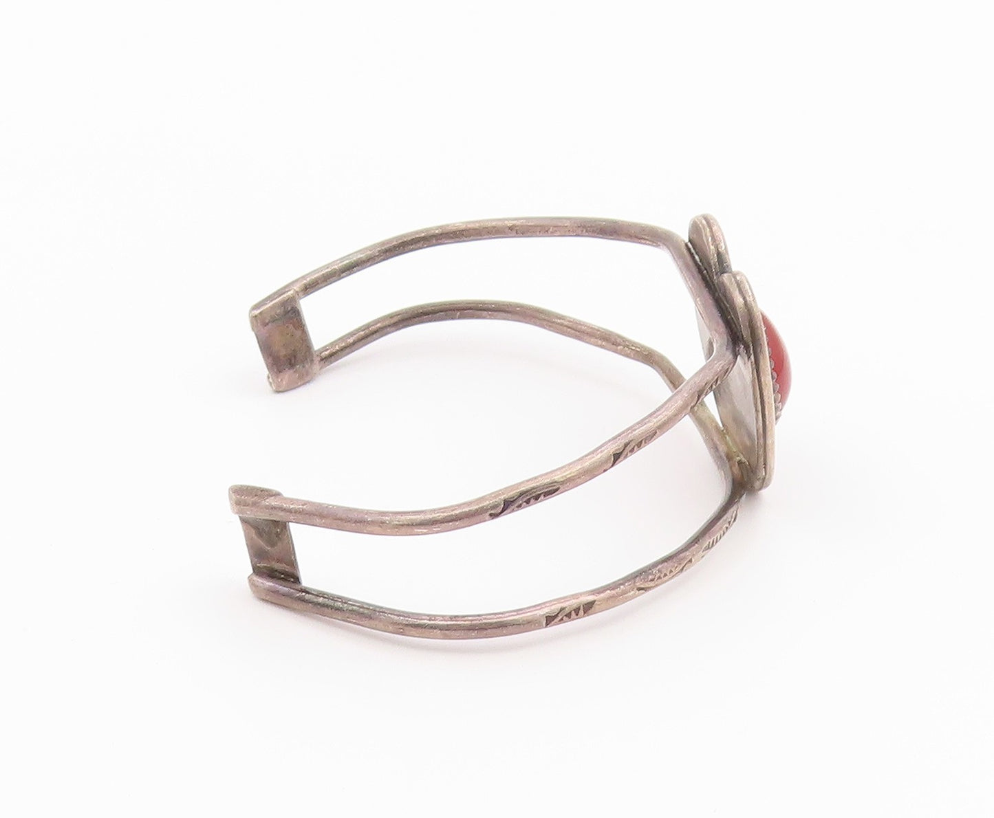 DESIGNER 925 Silver  Vintage Carnelian Love Heart Split Cuff Bracelet  BT9476