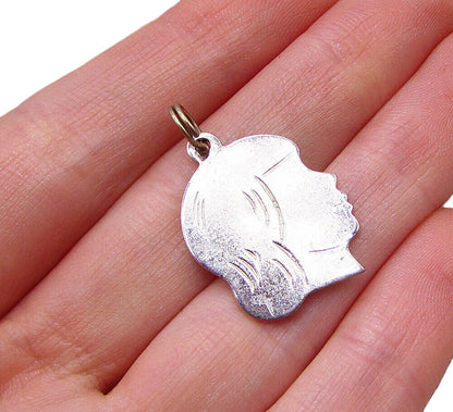 925 Sterling Silver  Girl Face Profile Charm Pendant  PT1743