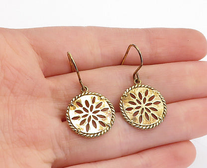 925 Sterling Silver  Vintage Gold Plated Floral Cutout Dangle Earrings  EG2281