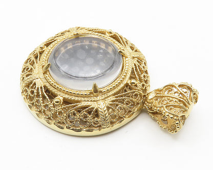 925 Sterling Silver Vintage Multi Stone Gold Plated Filigree Pendant  PT8379