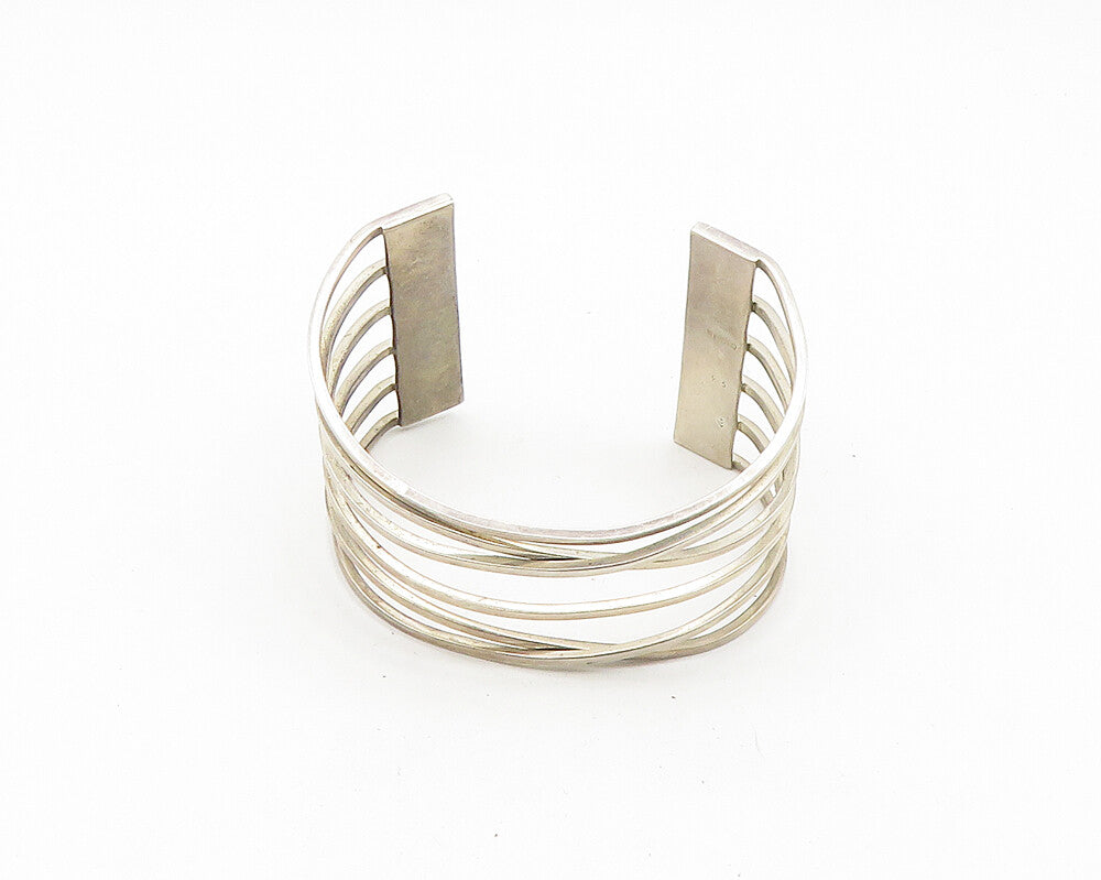 MEXICO 925 Sterling Silver  Vintage Shiny Split Highway Cuff Bracelet  BT7525