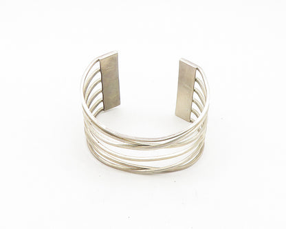 MEXICO 925 Sterling Silver  Vintage Shiny Split Highway Cuff Bracelet  BT7525