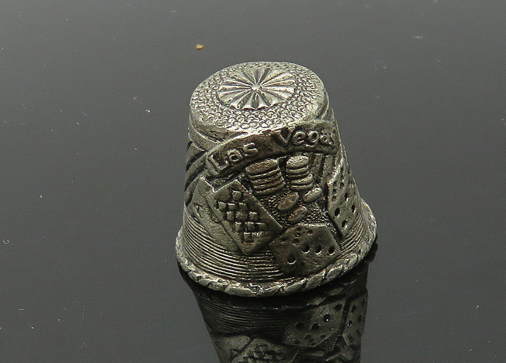 925 Sterling Silver  Vintage Dark Tone Las Vegas Sewing Thimble  TR2859