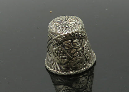 925 Sterling Silver  Vintage Dark Tone Las Vegas Sewing Thimble  TR2859