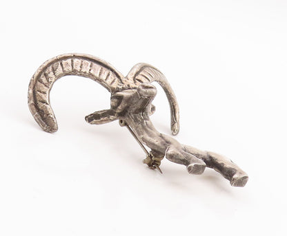 925 Sterling Silver Vintage Brooch Pin MMA Antique 3D Cutout Alpine Ibex BP11142