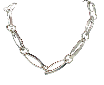 925 Sterling Silver  Shiny Diamond Cut Pointed Oval Chain Necklace  NE2707
