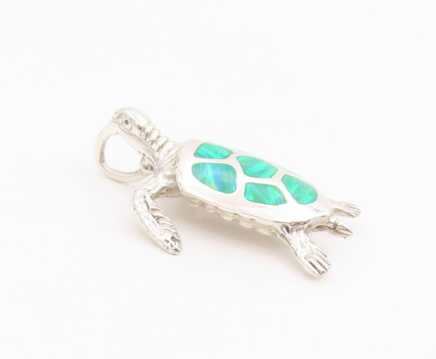 925 Sterling Silver Vintage Pendant Fire Opal Inlay Classic Turtle Charm PT26031