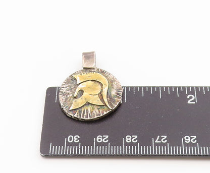 925 Sterling Silver Vintage Pendant Two Tone Spartan Helmet Medallion  PT26635