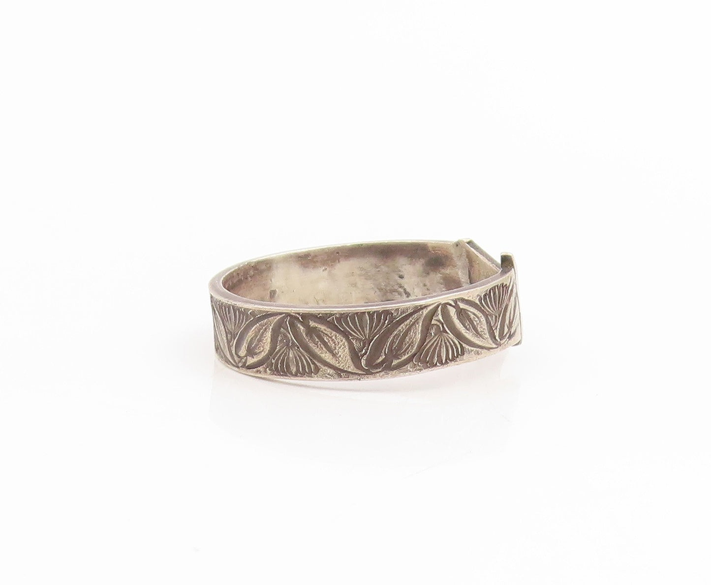 925 Sterling Silver Vintage Ring Engraved Floral Leaf Wide Band  Sz 10  RG34411