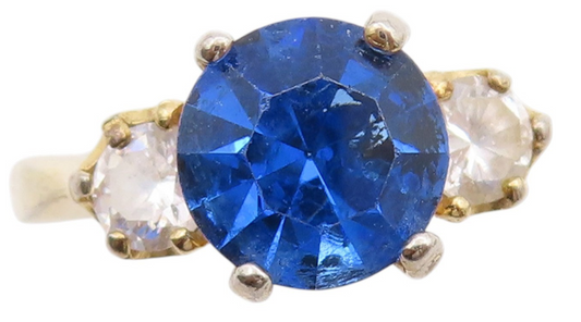 925 Sterling Silver Vintage Ring Gold Plated Round Sapphire Topaz  Sz 8  RG33365