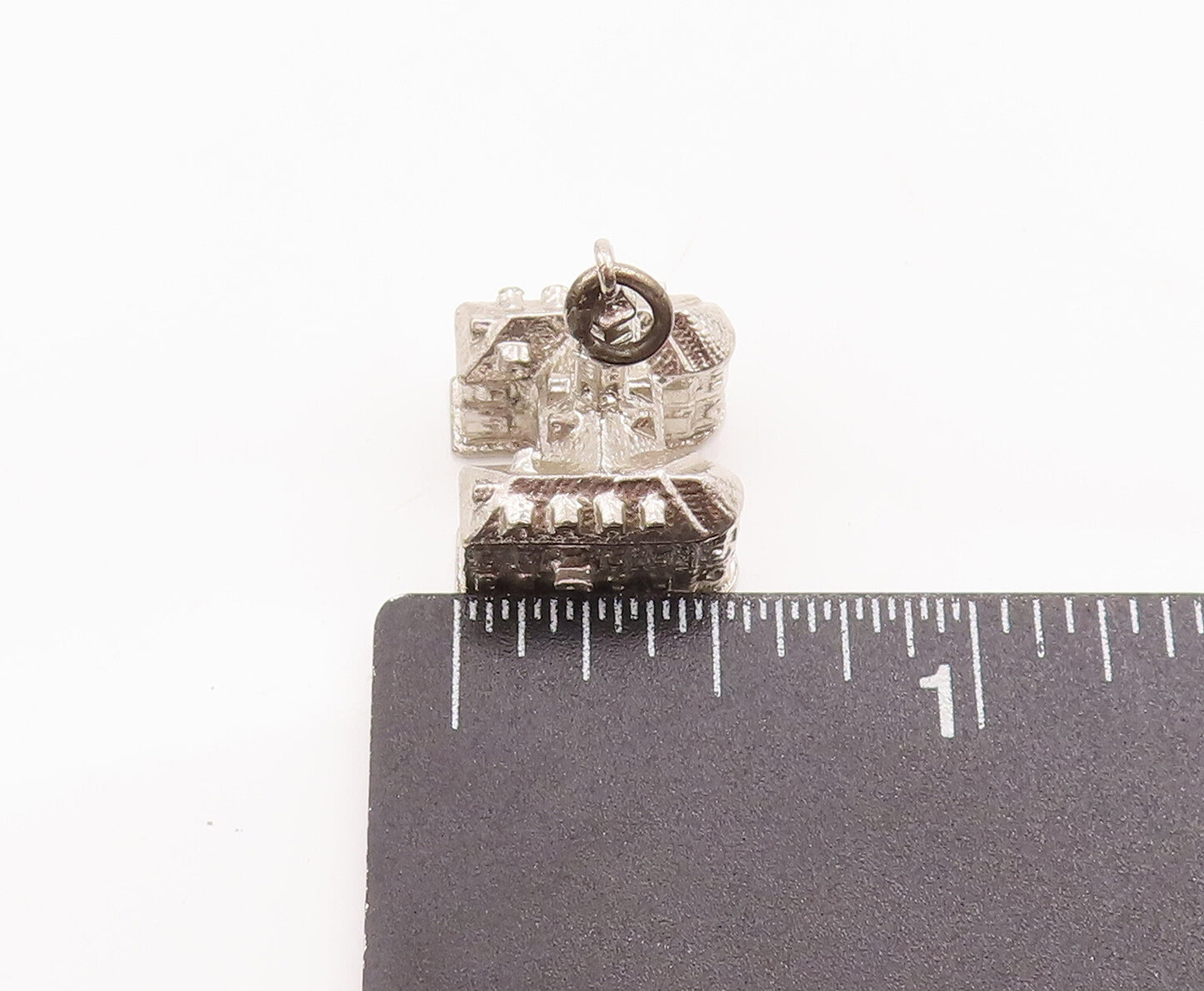 925 Sterling Silver Vintage Pendant 3D Carved Petite Clock Tower Charm  PT23023