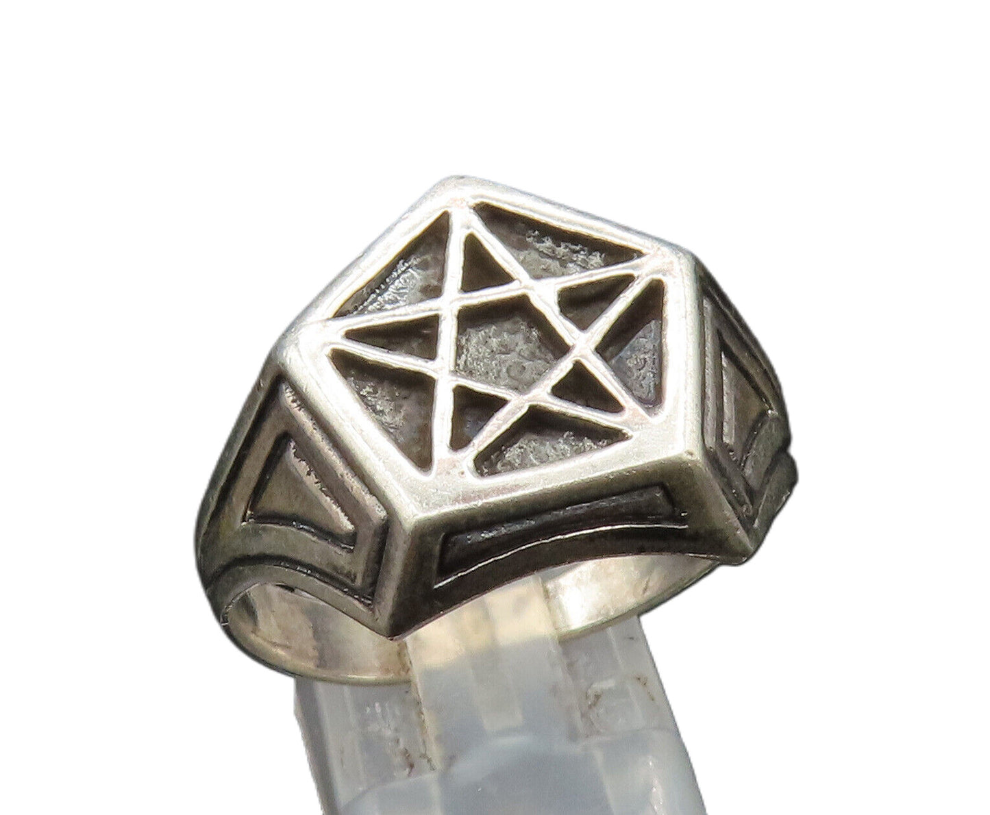 925 Sterling Silver  Vintage Masonic Pentagram Signet Ring Sz 13  RG24916