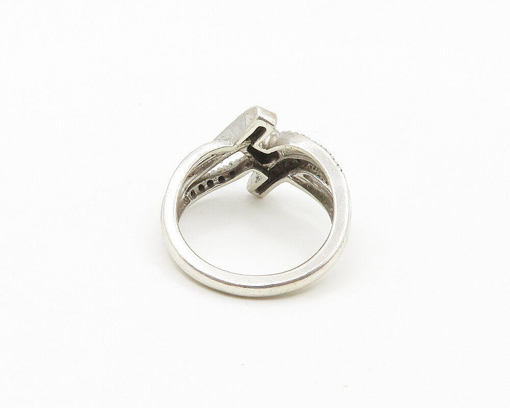 925 Sterling Silver  Vintage Genuine Diamonds Bypass Band Ring Sz 7  RG18296