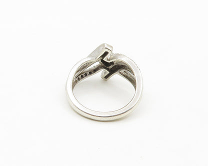 925 Sterling Silver  Vintage Genuine Diamonds Bypass Band Ring Sz 7  RG18296