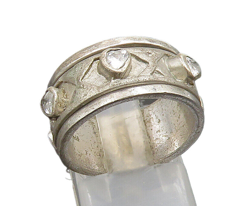 925 Sterling Silver Vintage Cubic Zirconia XO Spinner Band Ring Sz 6.5 RG25339