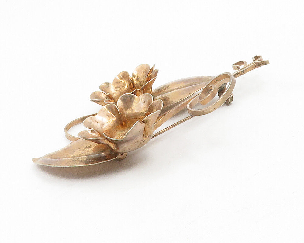 TRUART 925 Sterling Silver  Vintage Copper Tone Flowers Brooch Pin  BP5183