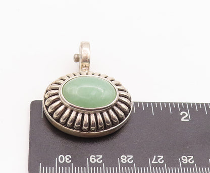 925 Sterling Silver Vintage Pendant ESPO Domed Oval Green Agate Etched  PT23252