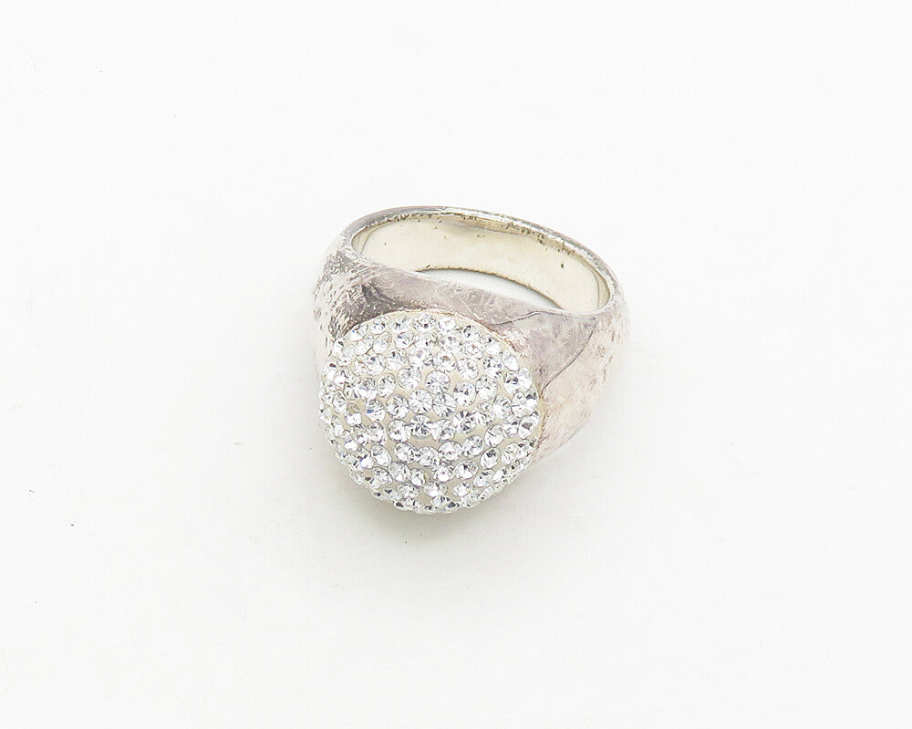 925 Sterling Silver  Vintage Sparkling Crystal Dome Band Ring Sz 8  RG19699